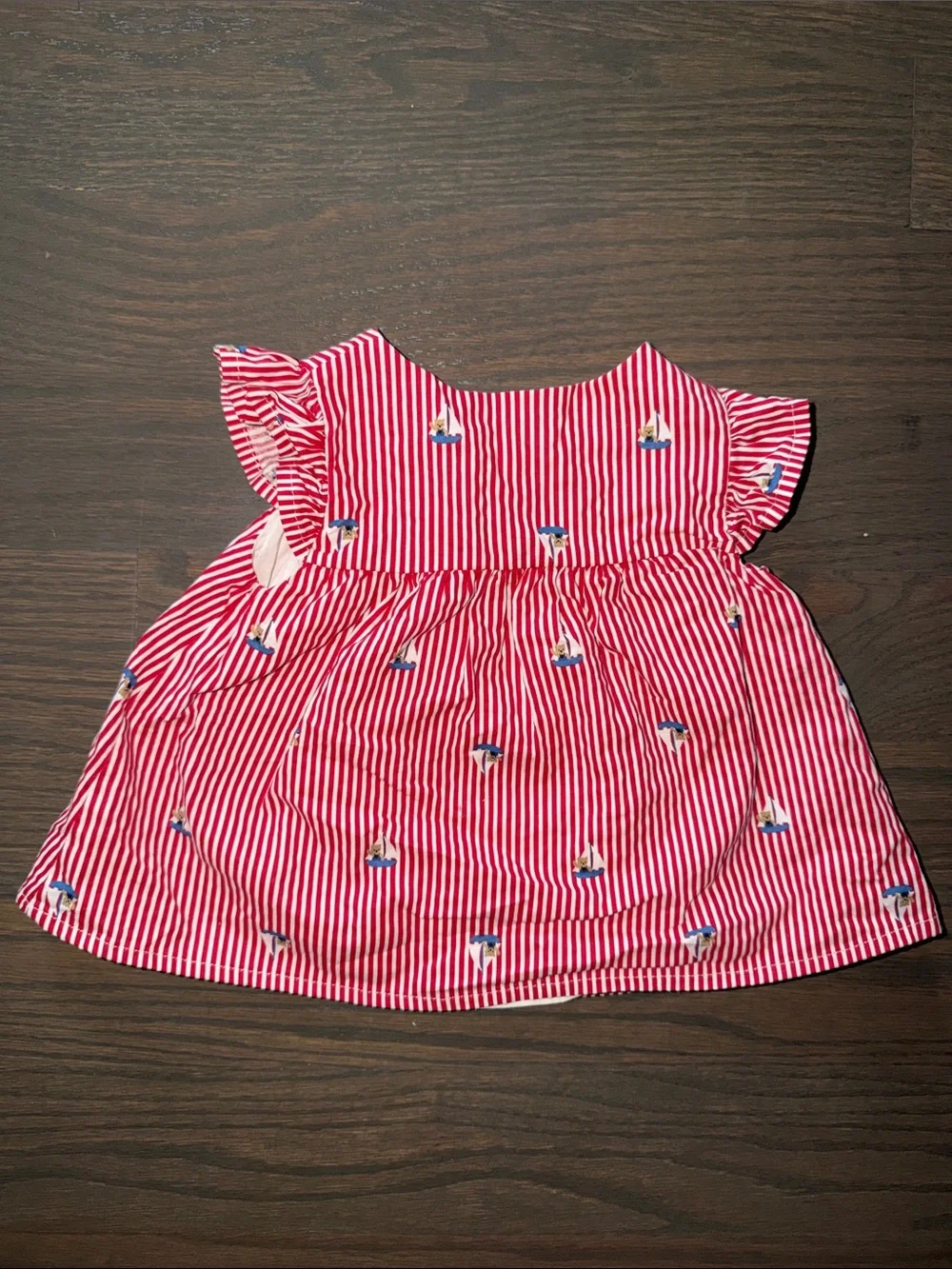 Baby B’Gosh 12M Red White Striped Sailboat Dress Bloomer Set